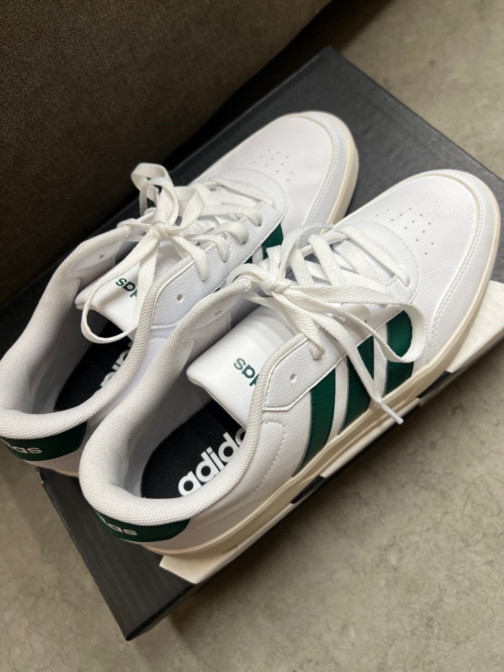 adidas White Sneakers with Green Three-Stripes - Picture 2 of 6